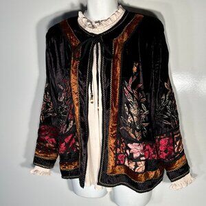 Brookstone Studio SZ L Black & Burnout Velvet Embroidery Jacket Vintage Boho Art